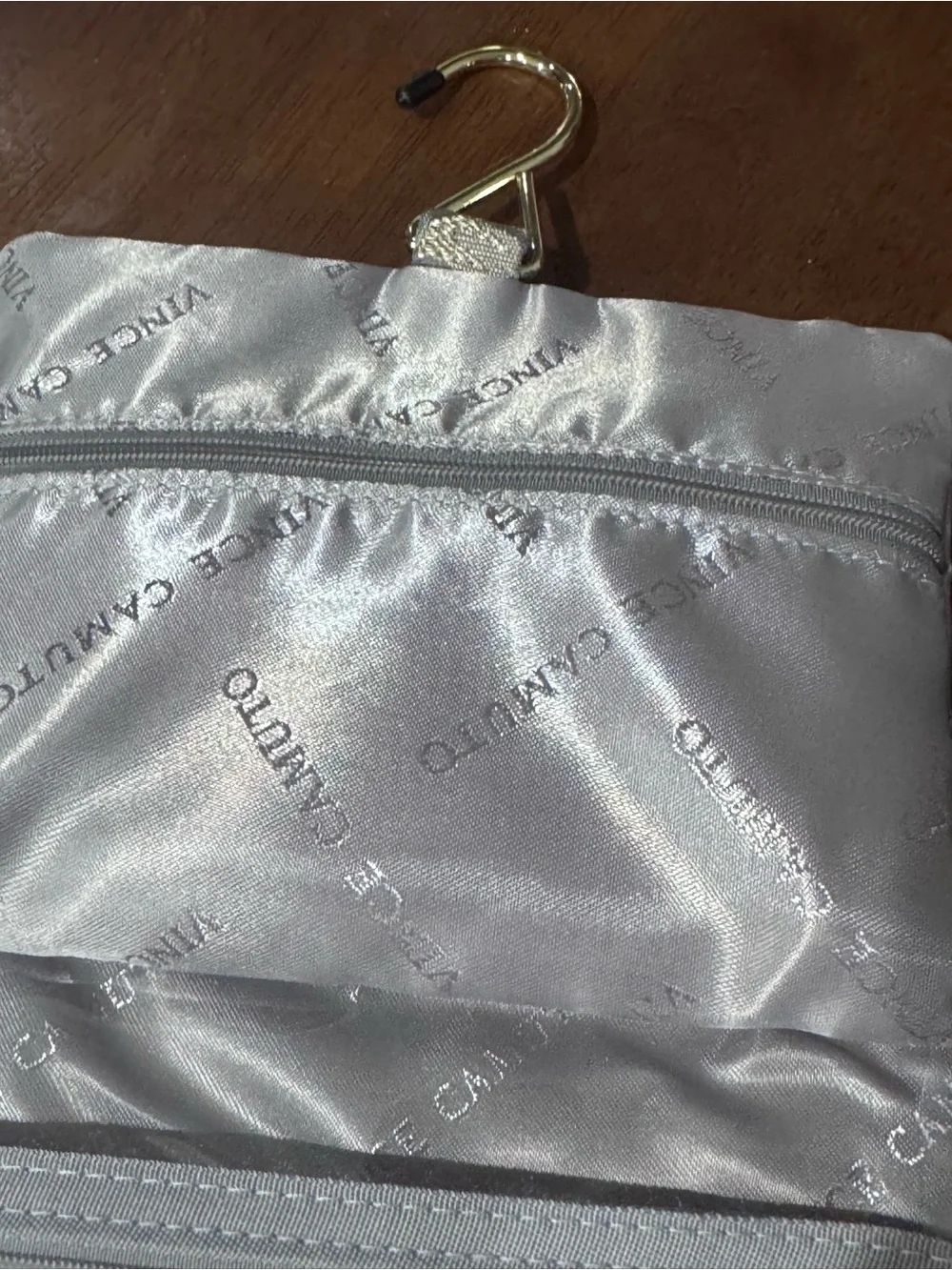 Vince Camuto Cream Cosmetic Case with Gold Embroidered Detail